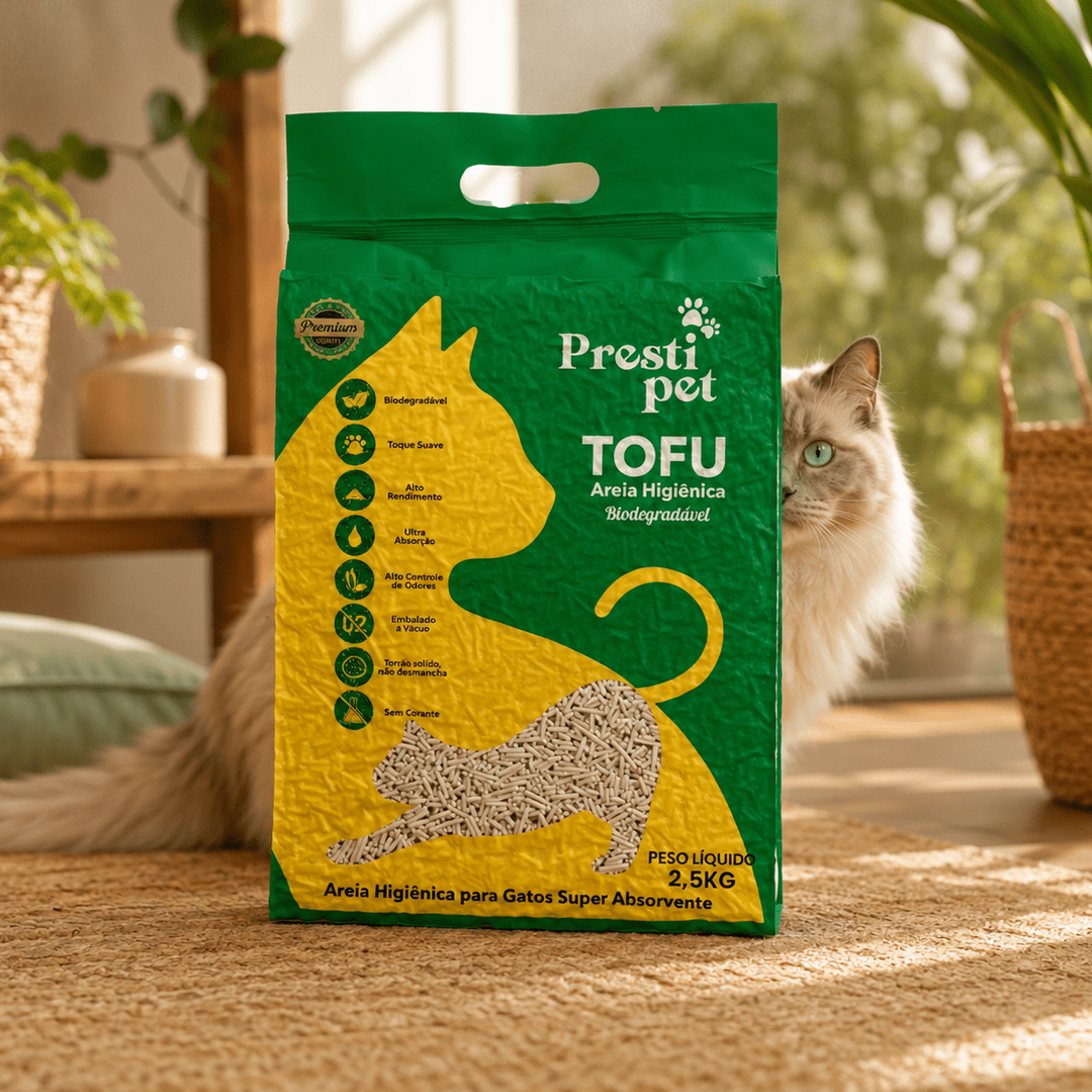 Pacote de areia higiênica biodegradável de tofu Prestipet 2,5 kg para gatos