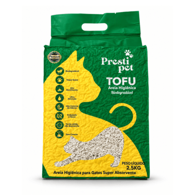 Pacote de areia higiênica biodegradável de tofu Prestipet 2,5 kg para gatos