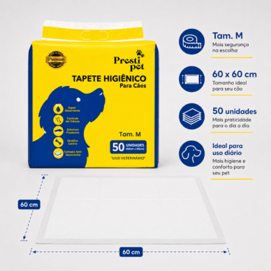 Tapete Higiênico Para Cães Presti Pet 60x60 com 50 unidades