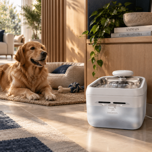 Bebedouro automático Theryon PrestiPet Premium para cães e gatos, nas cores branco e preto