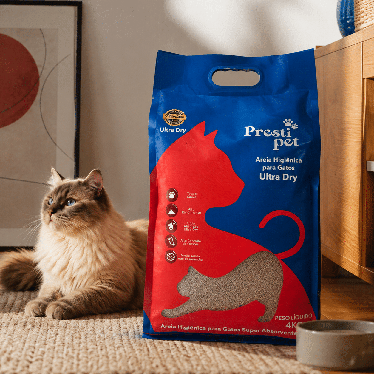 Pacote de areia higiênica para gatos Prestipet Ultra Dry 4 kg