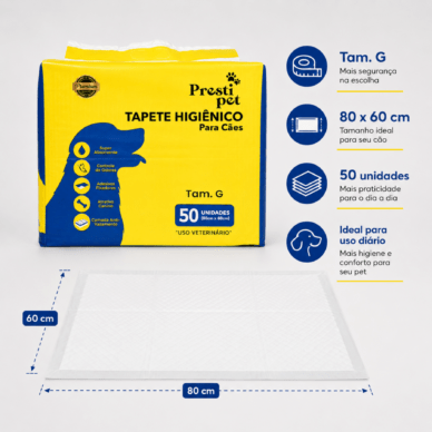 Tapete Higiênico Presti Pet 80x60 50 unidades Para Cães
