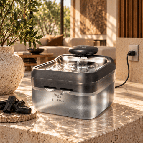 Bebedouro automático Theryon PrestiPet Premium para cães e gatos, nas cores branco e preto