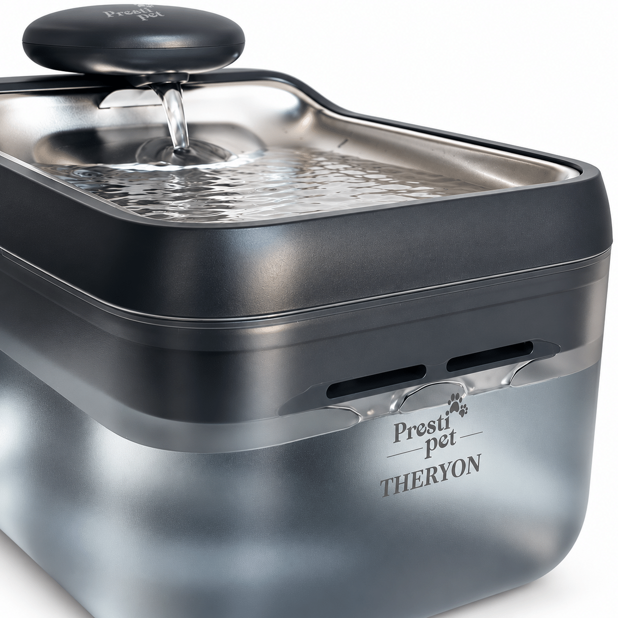 Bebedouro automático Theryon PrestiPet Premium para cães e gatos, nas cores branco e preto