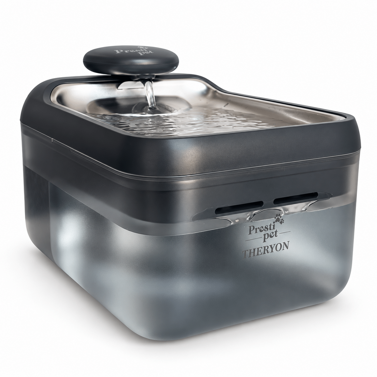 Bebedouro automático Theryon PrestiPet Premium para cães e gatos, nas cores branco e preto